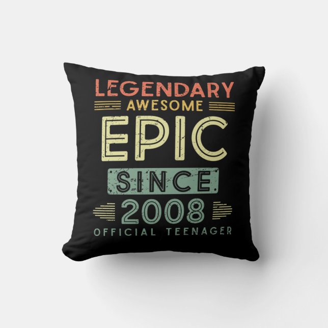 13th Birthday Legendary 2008 Official Teenager Throw Pillow (Front)