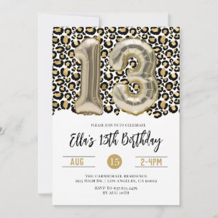 13th Birthday Leopard Animal Print Invitation