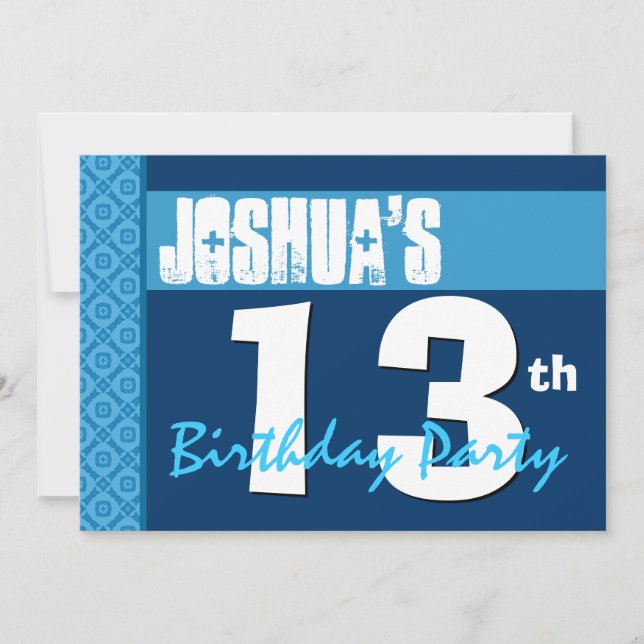 13th Birthday Modern Blue X210 Invitation (Front)