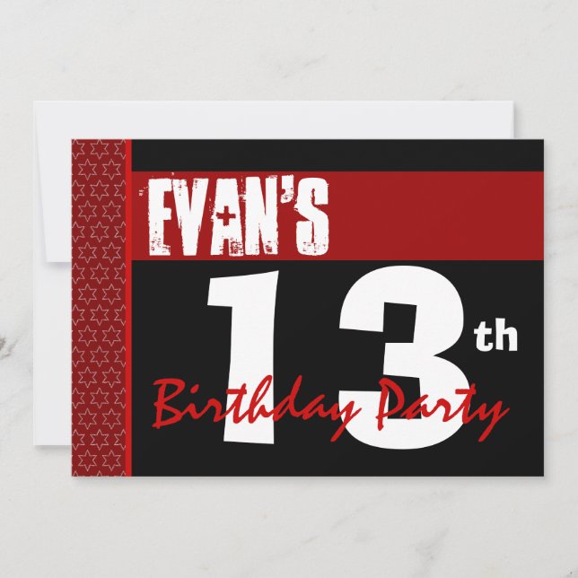 13th Birthday Modern For Him Red Black X207 Invitation (Front)