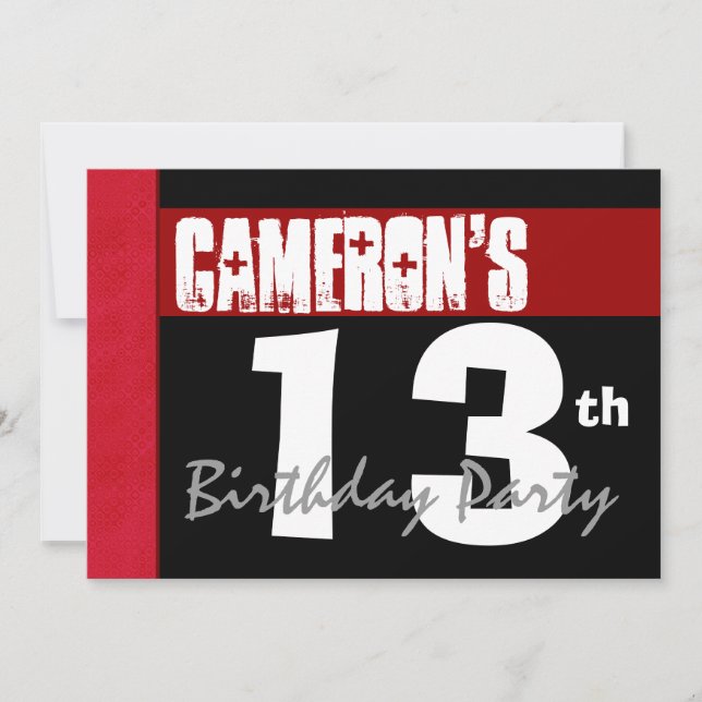 13th Birthday Modern For Him Red White Black G208 Invitation (Front)