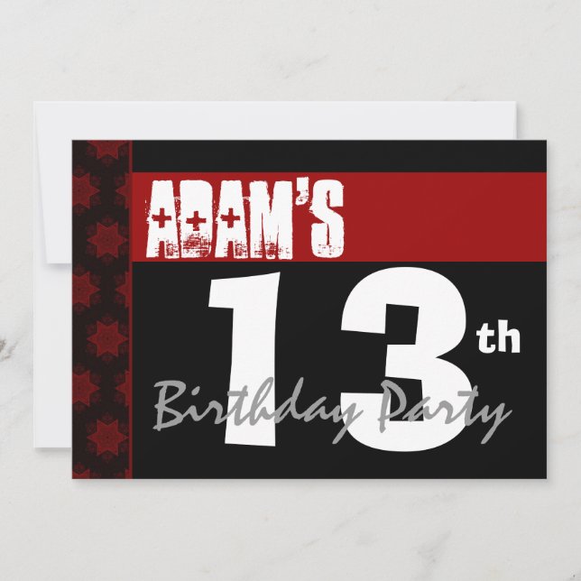 13th Birthday Modern For Him Red White Black G218 Invitation (Front)