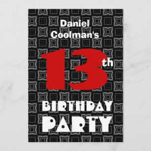 13th Birthday Modern Teen Black White Pattern V06 Invitation