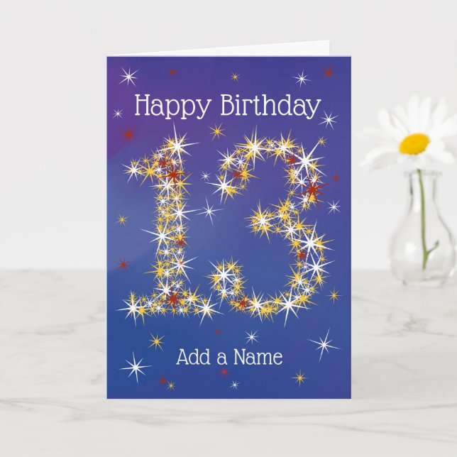 13th Birthday - Number 13 in Stars - Blue - Age 13 Card (Small Plant)