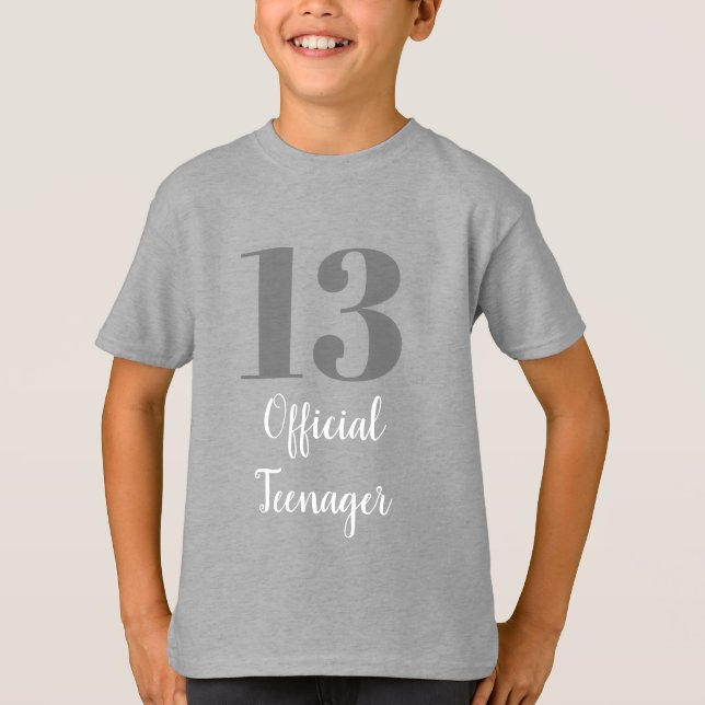 13th Birthday Official Teenager Grey White Custom T-Shirt (Front)