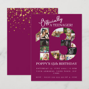 13th birthday officially a teenager photo collage invitation postcard