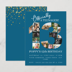 13th birthday officially a teenager photo collage invitation postcard