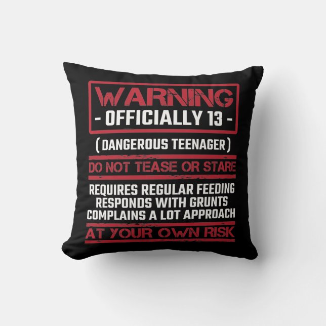 13th Birthday Officially Teenager 13 Year Old Kid Throw Pillow (Front)