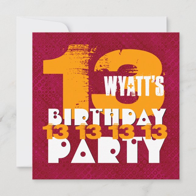 13th Birthday Party 13 Year Old Grunge Z13A Invitation (Front)