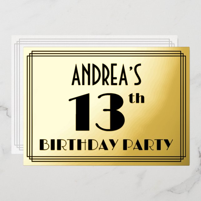 13th Birthday Party — Art Deco Look “13” + Name (Front/Back)