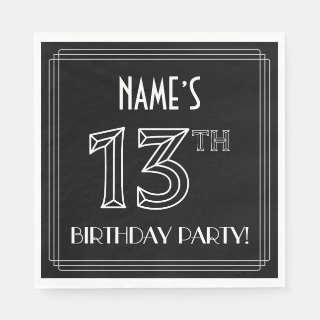 13th Birthday Party: Art Deco Style + Custom Name Napkin (Front)
