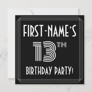 13th Birthday Party: Art Deco Style w/ Custom Name Invitation