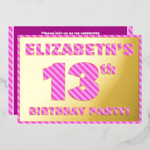 13th Birthday Party — Bold, Fun, Pink Stripes # 13