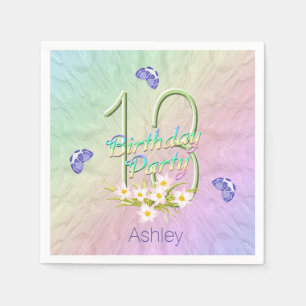 13th Birthday Party Butterflies and Wildflowers Napkin