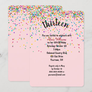 13th Birthday Party confetti Invitation