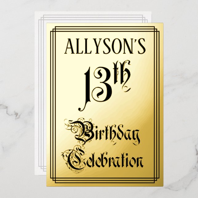 13th Birthday Party — Elegant Script + Custom Name (Front/Back)