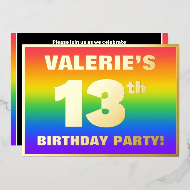 13th Birthday Party: Fun, Colourful Rainbow Patter (Front/Back)