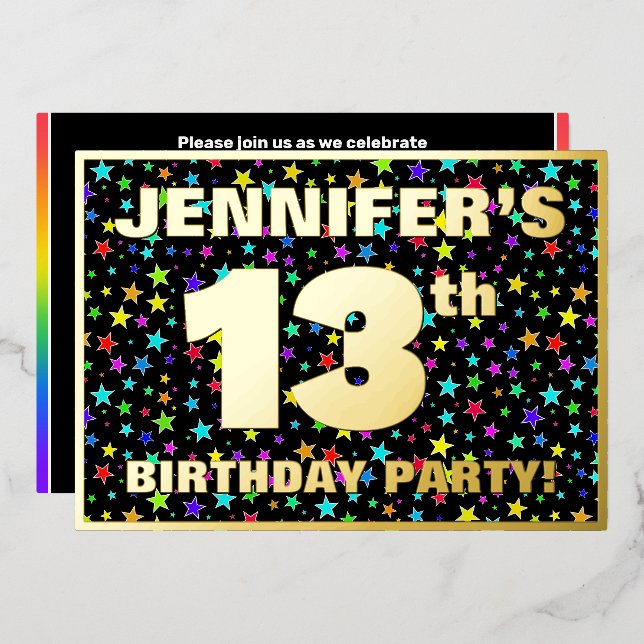 13th Birthday Party — Fun, Colourful Stars Pattern (Front/Back)