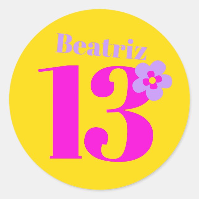 13th Birthday party girls pink yellow purple Classic Round Sticker (Front)