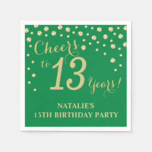 13th Birthday Party Green and Gold Diamond Napkins