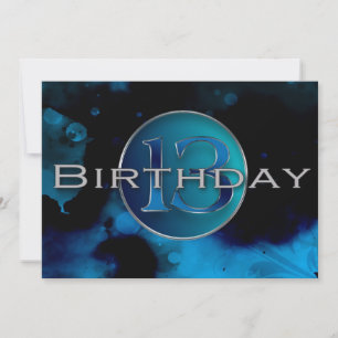 13TH Birthday Party Invitation - Abstract Blues