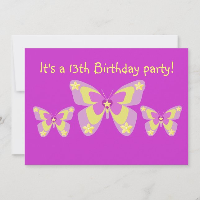 13th Birthday Party Invitation, Butterflies Invitation (Front)