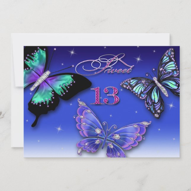 13TH BIRTHDAY PARTY INVITATION, Colourful Butterfl Invitation (Front)