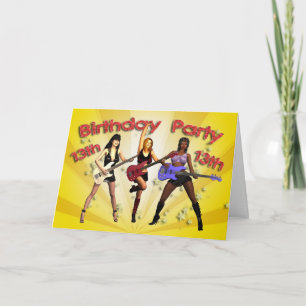 13th birthday party invitation with a girl band