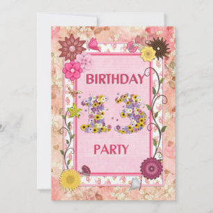 13th birthday party invitation with floral frame