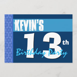 13th Birthday Party Modern Blue Recycled 203 Invitation