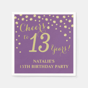 13th Birthday Party Purple and Gold Diamond Napkin