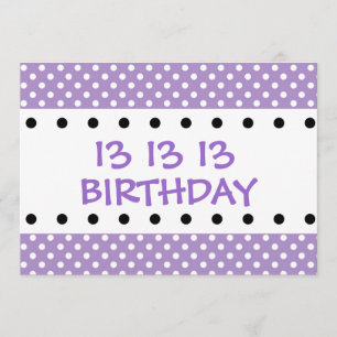 13th Birthday Party Purple Polka Dots V01F Invitation