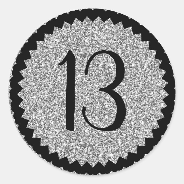 13th Birthday Party Silver Glitter Classic Classic Round Sticker (Front)