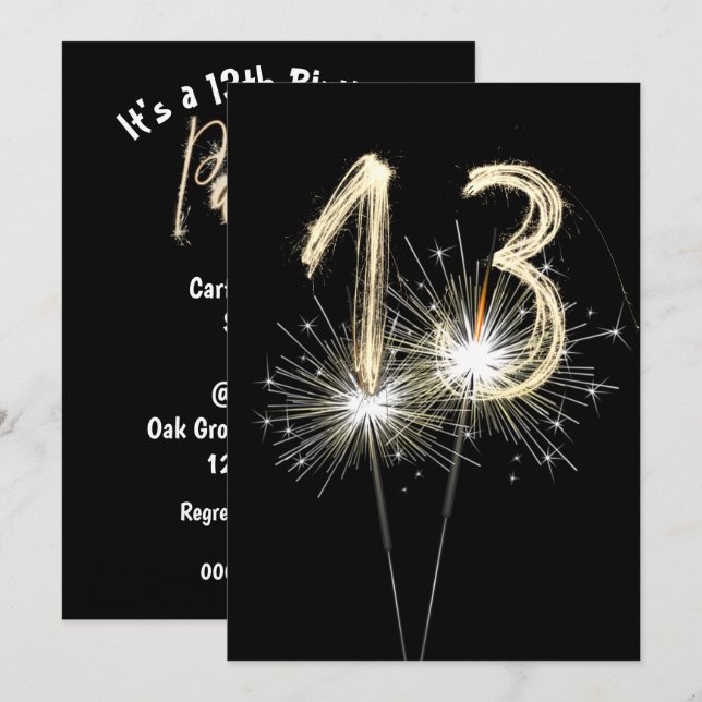 13th Birthday Party Sparklers Invitation (Front/Back)