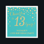 13th Birthday Party Teal and Gold Diamond Napkins<br><div class="desc">13th Birthday Party Invitation with Teal and Gold Glitter Diamond Background. Gold Confetti. Kids Birthday. Boy or Girl Birthday. For further customization,  please click the "Customize it" button and use our design tool to modify this template.</div>