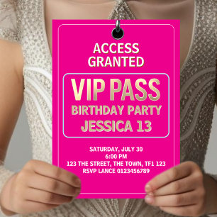 13th Birthday Party, VIP Pass, Level 13, girls Invitation