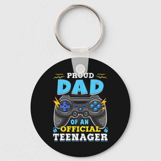 13th Birthday Proud Dad Official Teenager Video Ga Keychain (Front)