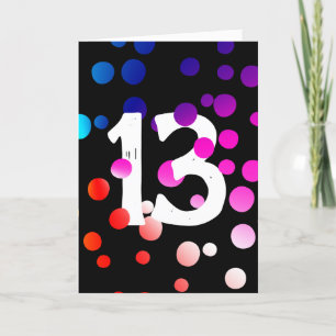 13th Birthday Rainbow Dots on Black Card
