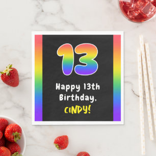 13th Birthday: Rainbow Spectrum # 13, Custom Name Napkin