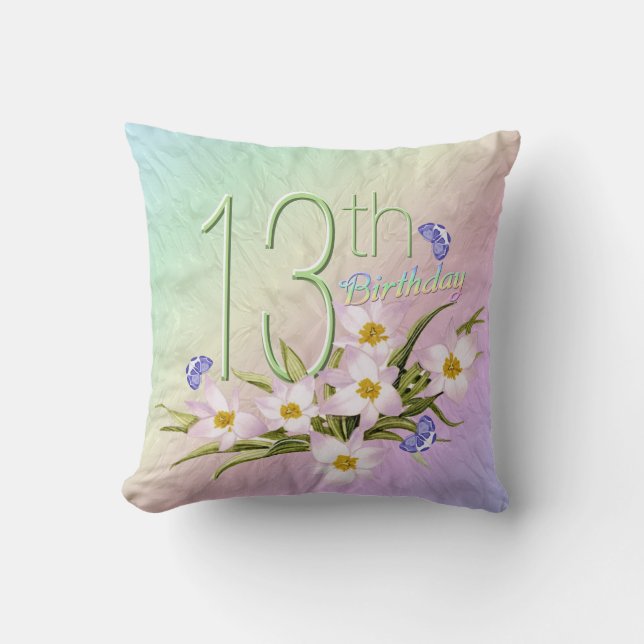 13th Birthday Rainbows and Wildflowers Throw Pillow (Front)