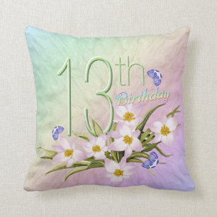 13th Birthday Rainbows and Wildflowers Throw Pillow