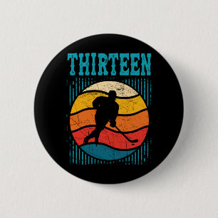 13th Birthday Retro Ice Hockey 13 Years Old Boy 2 Inch Round Button