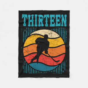 13th Birthday Retro Ice Hockey 13 Years Old Boy Fleece Blanket