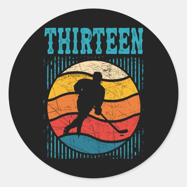 13th Birthday Retro Ice Hockey 13 Years Old Boy Gi Classic Round Sticker (Front)