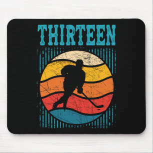 13th Birthday Retro Ice Hockey 13 Years Old Boy Gi Mouse Pad