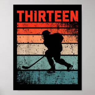 13th Birthday Retro Ice Hockey 13 Years Old Boy Gi Poster