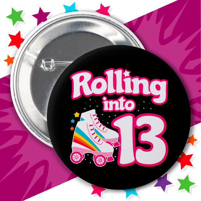 13th Birthday Roller Skating 13 Years Old Skate 2 Inch Round Button (Creator Uploaded)