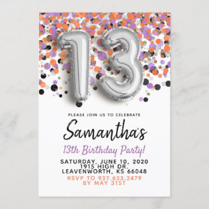 13th Birthday Silver Confetti Invitation