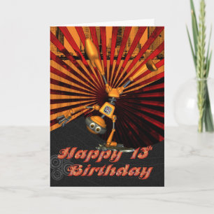 13th Birthday, Skateboard Robot Birthday Card