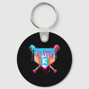 13th Birthday Softll Ice Cream Drip 13 Years Boy G Keychain